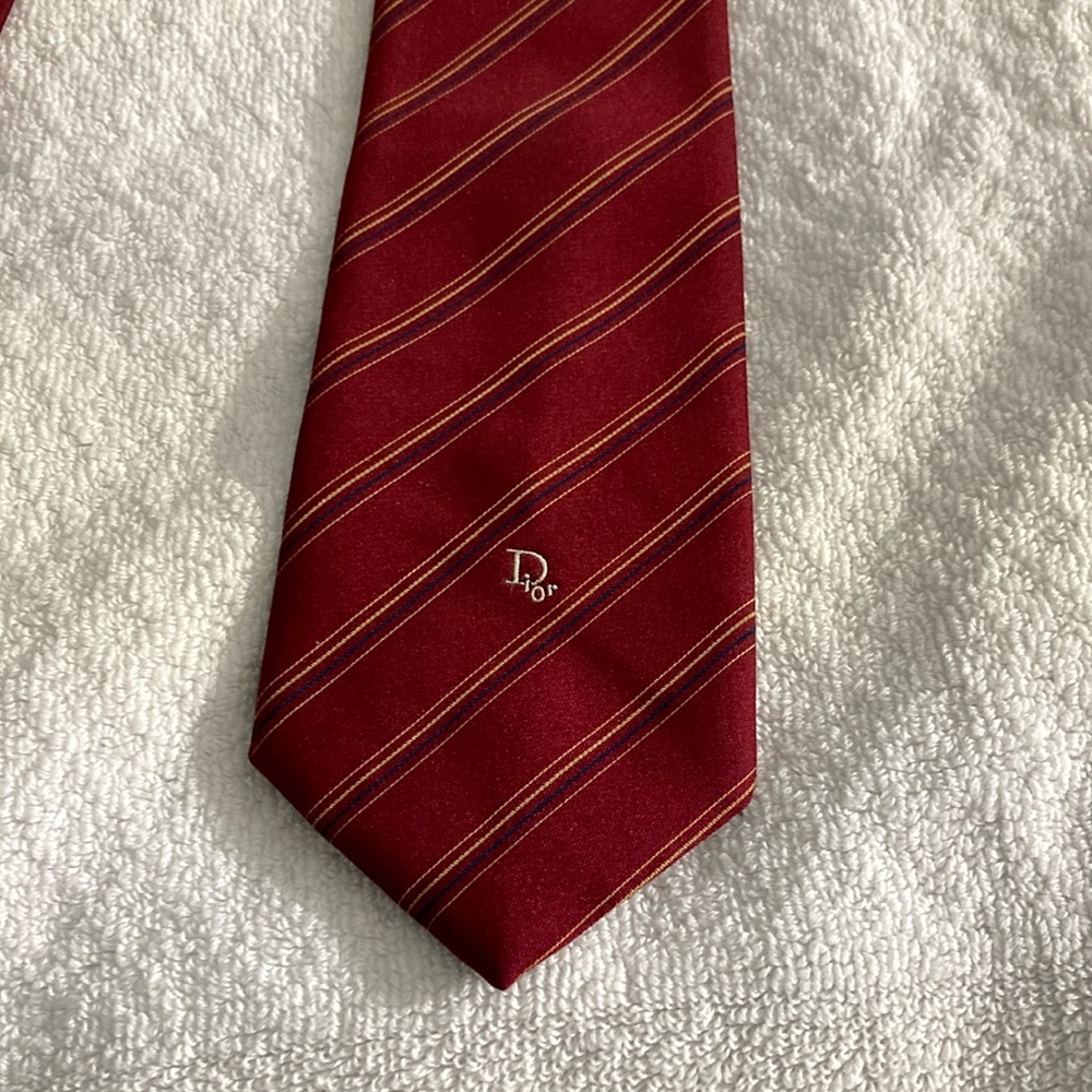 Dior Red and Gold Silk Tie Accessories